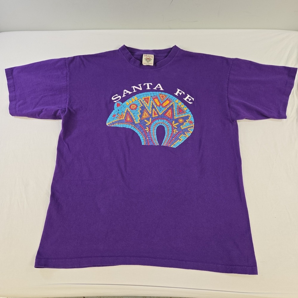Vintage Sante Fe Southwestern Bear T-shirt Mens Size XL Purple Geometric USA